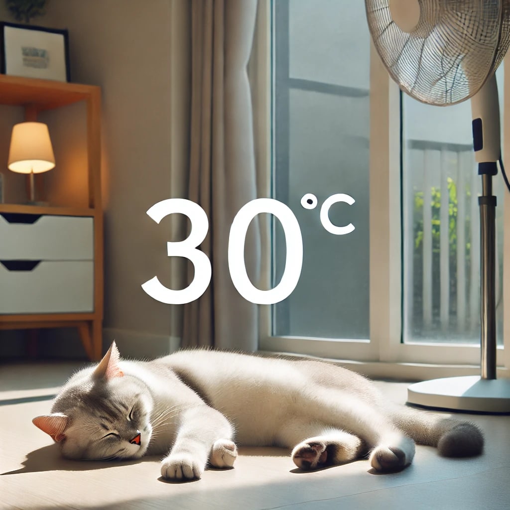 30℃の部屋で昼寝する猫