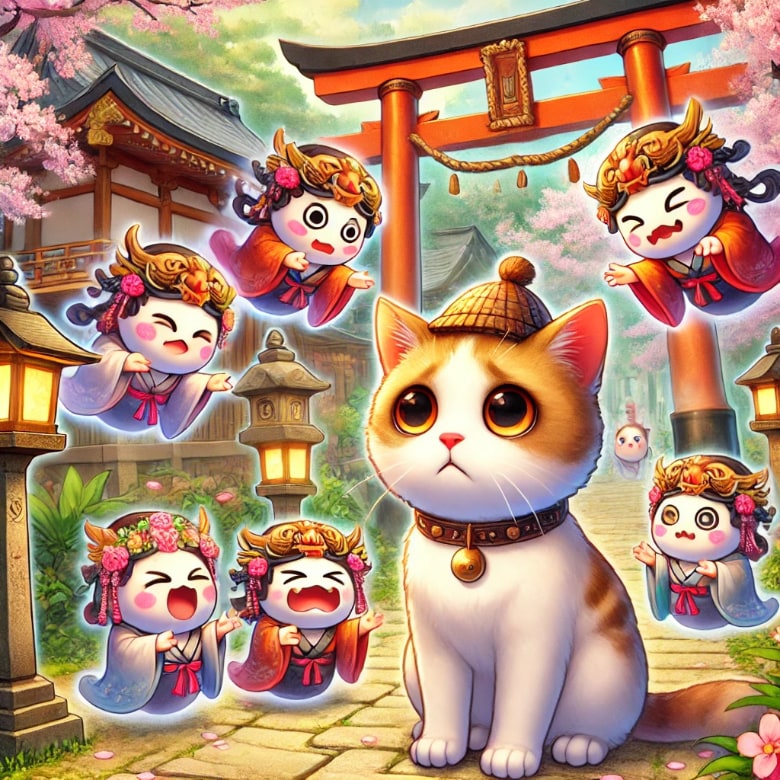 神様に誘われて困る猫