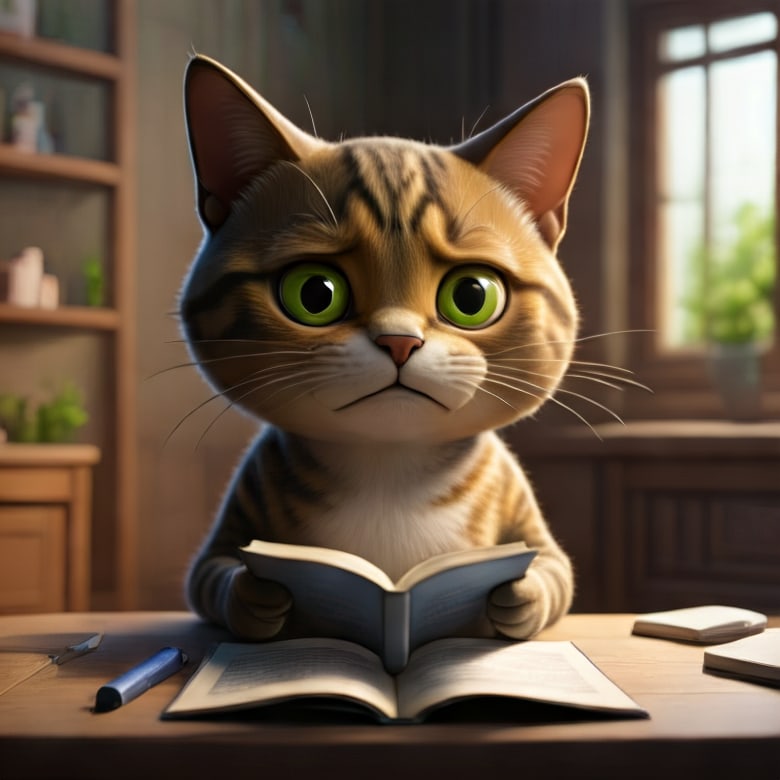つまらない文章に困惑する猫