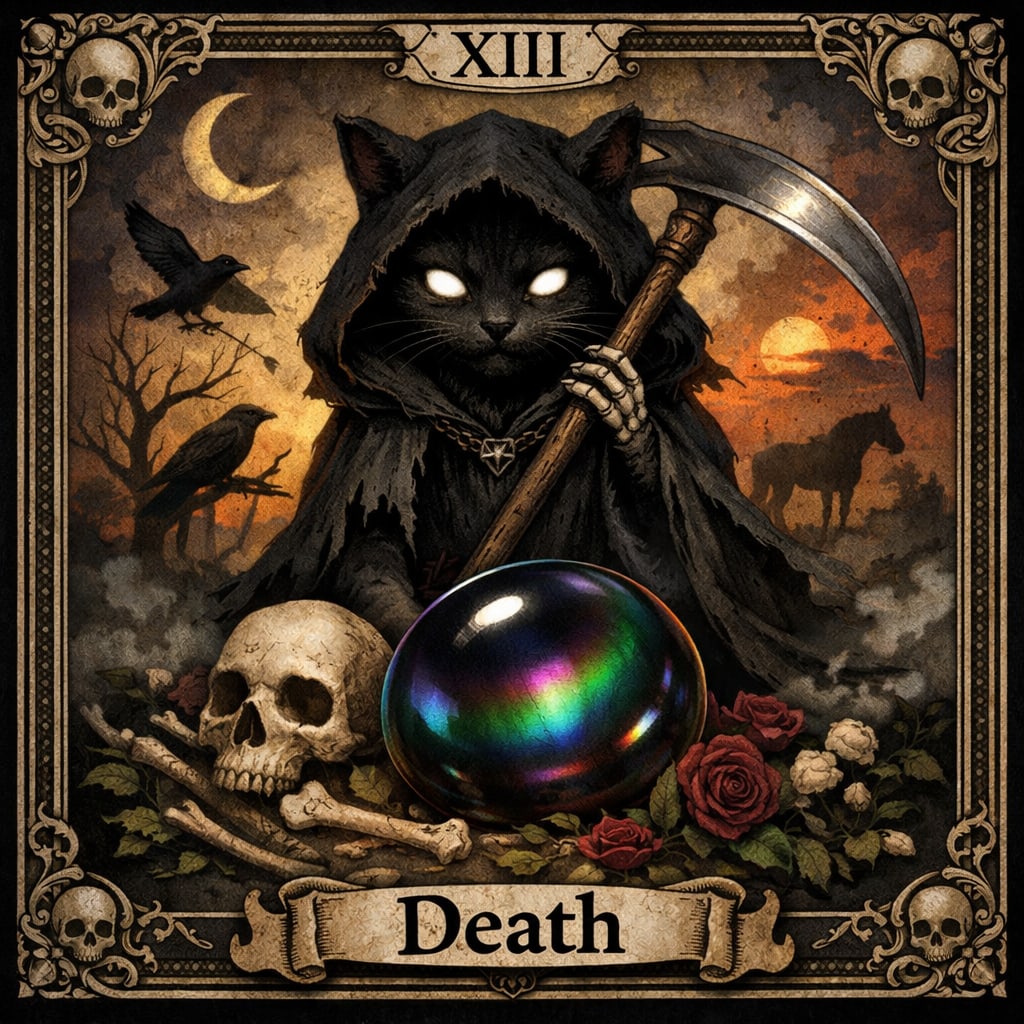 死神(逆位置)とレインボーオブシディアン