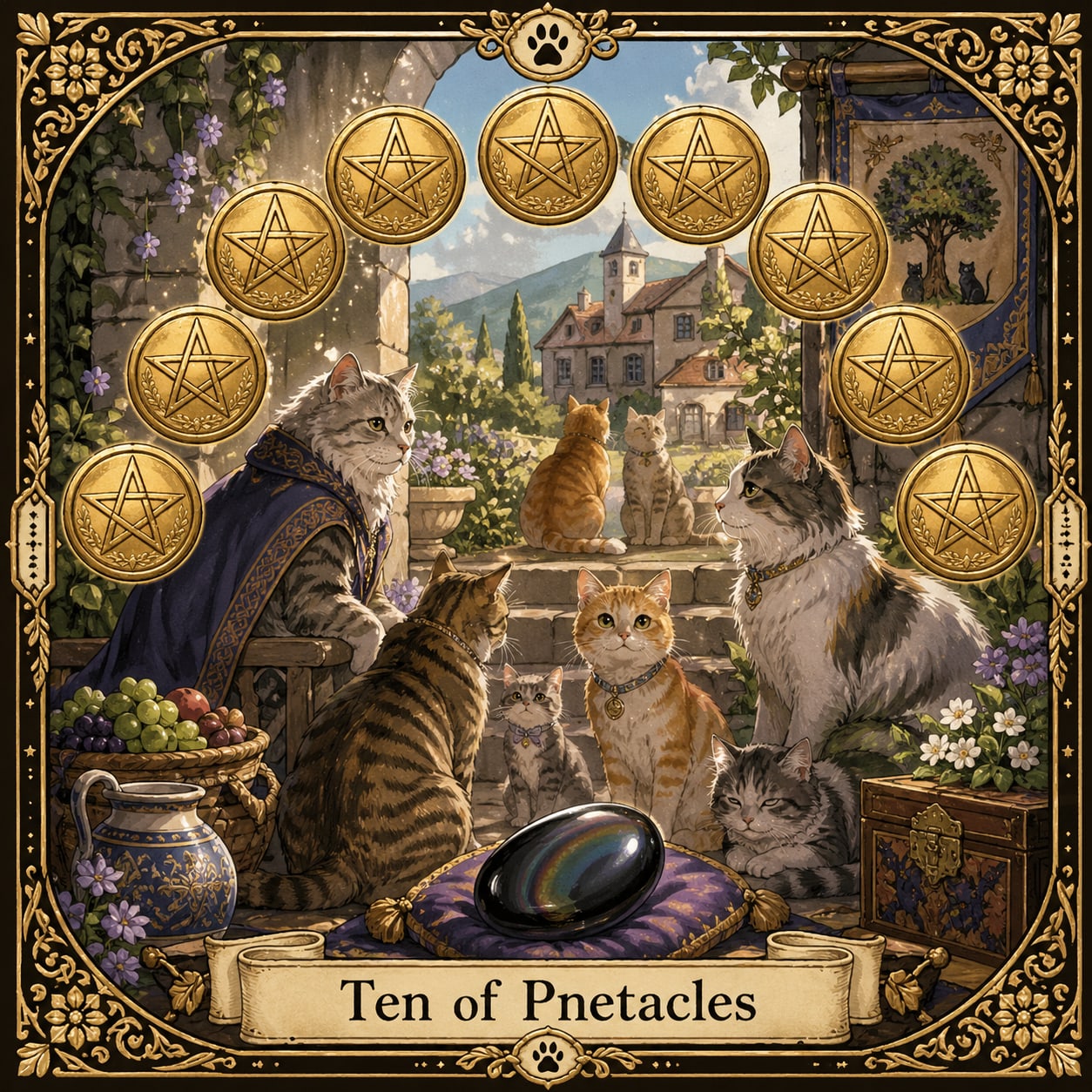 ペンタクルの10（逆位置）とレインボーオブシディアン